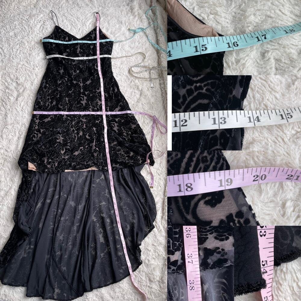 Vintage 90s Y2K velvet burnout slip dress hi-lo train hem black whimsigoth prom - Picture 4 of 15